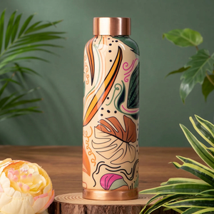 Botella de Agua Metálica con Diseño Botánico Abstracto y Estilo Bohemio, con Tapa de Cobre, Portátil para Viajes - Product Image 1