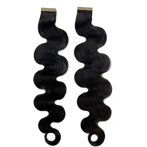 20 шт./упаковка, толстые натуральные черные волнистые ленты для наращивания волос с двумя сторонами необработанных натуральных волос