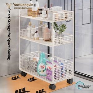 White Plastic Storage Cart Rectangle Open Top Stackable With <b>Wheels</b> Multifunctional Home Organization Rack - Product Image 2
