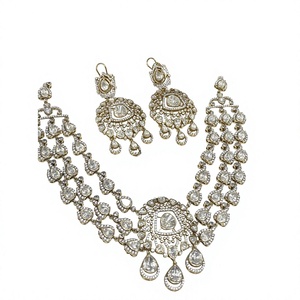 Dazzling Premium Quality Brass Gold Plated Moissanite Necklace <b>Set</b> with Earrings for Wedding and <b>Gift</b> Collection for <b>Women</b> - Product Image 1