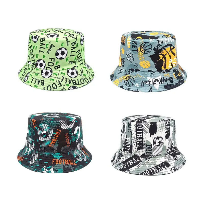BSBH Chapeau seau en coton polyester bon marché de haute qualité avec design de football pour les sports de plein air Visière à large bord Chapeaux de protection solaire