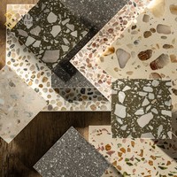 Carreaux de terrazzo en crème inorganique sur mesure YUSHI, couleur uniforme, pierre technique à grosses particules pour sols de luxe d'hôtels et villas