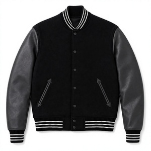 Manteau pull-over universitaire noir avec col et poignets côtelés, fermeture à boutons-pression, logo personnalisé, broderie ODM, hiver - Product Image 1