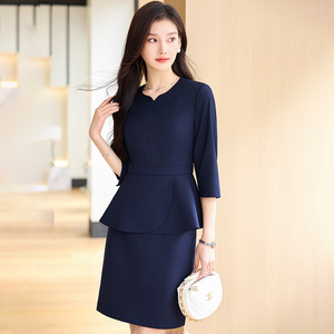 Elegant Women's Suit Set Crepe Three Quarter Sleeve Short Skirt Office Lady Spring Anti-Wrinkle Professional Wear - Product Image 4