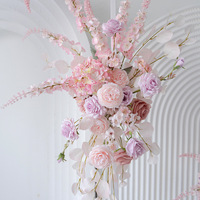 Arrangement floral artificiel JD-B-257 de roses en soie rose poudré faites à la main pour toile de fond de mariage, demande en mariage, fête d'anniversaire