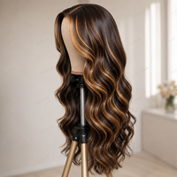 Mixte 4 # /27 #   Perruques Lace Front Cheveux Humains Blond Miel avec Mèches, Ondulées, Densité 150% 180% 200%, Perruques Colorées Blond Miel et Marron