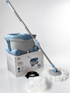 Set Secchio e Ruote con Manico Estensibile a Doppia Azione, Capacità 700ml, Mop in Microfibra Autostrizzante in Acciaio Inossidabile <span class=keywords><strong>per</strong></span> <span class=keywords><strong>Casa</strong></span> - Product Image 1