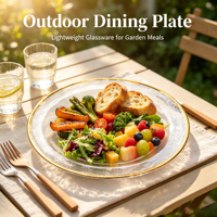 Assiettes de Dîner en Verre à Bord Doré en Gros, Assiettes de Présentation Modernes de Luxe Léger pour Mariage, Vaisselle Horeca Écologique Peinte à la Main