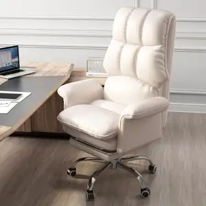 Chaise de bureau et à la maison, cuir confortable, haute qualité, blanc, réglable à hauteur, bureau, dossier pliable, offre spéciale