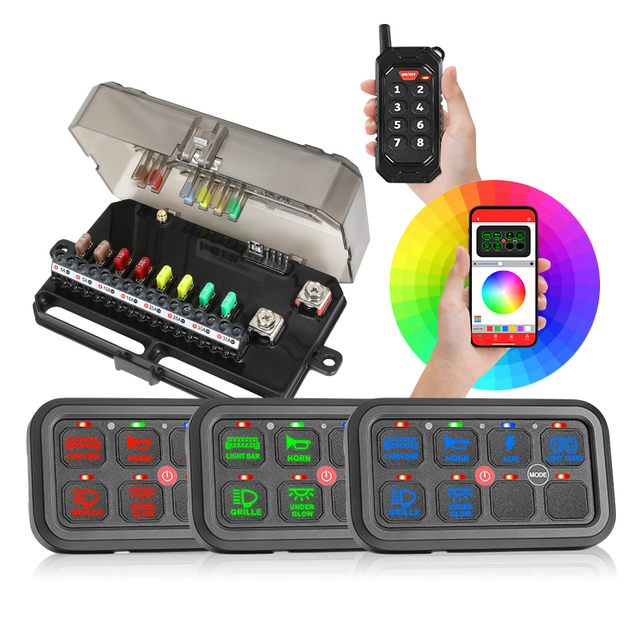 8 Gang Switch Panel with Relays Cars 8 Gang Rgb Switch Panel l with App Remote for 12V Offroad Vehicles Trucks 4x4 Accessories