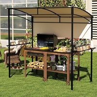 Auvent de barbecue extérieur avec 2 étagères métalliques, 5 crochets, 4 ouvre-bouteilles, auvent de barbecue pour patio, terrasse, jardin, pelouse