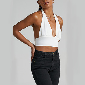 Vente en gros licou <span class=keywords><strong>blanc</strong></span> sans manches <span class=keywords><strong>col</strong></span> en <span class=keywords><strong>V</strong></span> enveloppant doux haut court femmes Sexy débardeur - Product Image 5