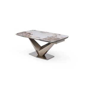 Tavolo da Pranzo di Manifattura dal Design Moderno, Mobile di Lusso per Sala da Pranzo in Acciaio Inox e Marmo, Personalizzato, Lungo 260CM, Estensibile e Fatto a Mano - Product Image 2