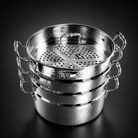 Marmite vapeur 4 niveaux en acier inoxydable 304 avec couvercle en verre, finition martelée, pour la cuisson des raviolis et des fruits de mer, vente en gros