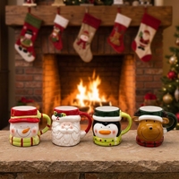 Tasses à café en céramique 3D de Noël, tasses à thé originales peintes à la main, ensemble de tasses cadeaux de Noël pour la famille