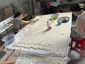 Mosaïque de marbre blanc incrusté d'or, découpe au jet d'eau, personnalisée pour motifs de sol, médaillon et design de mosaïque en incrustation - Product Image 4