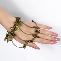 Bracelet vintage bohème à maillons, anneaux de doigt esclave, anneaux de danse du ventre avec pendentif clochette et pièce de monnaie, chaîne tendance pour mariage