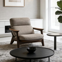 Einzelsofa Designer Massivholzstuhl Wohnzimmer Balkon Freizeitstuhl Hotel Stoff-Lounge-Sessel Relaxsessel