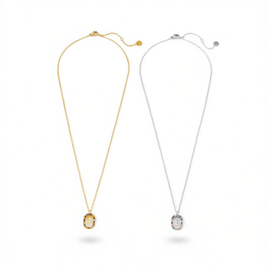 Collana con Ciondolo a E in Zirconia Cubica, Oro e Argento, Acciaio Inossidabile, Gioielli Moda Donna per Uso Quotidiano - Product Image 2