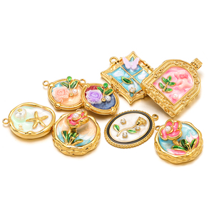 Arti squisite francesi fai da te <span class=keywords><strong>gioielli</strong></span> in oro placcato 18k in acciaio inox smalto fiori ciondolo di perle per la creazione di <span class=keywords><strong>gioielli</strong></span> - Product Image 2
