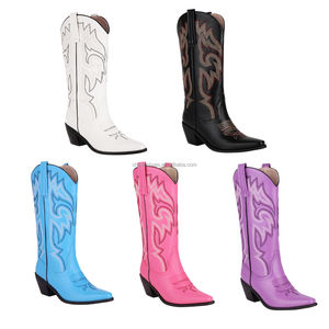 Bottes Western CHENO personnalisées avec logo brodé 2026, style cowboy/cowgirl, vegan, été, blanc/noir, pour femmes - Product Image 3