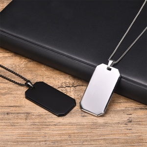 Collier tendance en acier inoxydable avec pendentif Dog Tag personnalisable vierge carré pour homme - Product Image 2