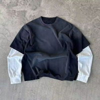 Individuelles Logo Doppellagiges Langarm-T-Shirt Mode Einfarbiger Druck Sweatshirts Distressed T-Shirt Waffel-Thermo für Herren T-Shirt