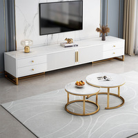Ensemble meuble TV et table basse moderne blanc et or, grande capacité de rangement, meuble TV pour salon, chambre, mobilier de maison