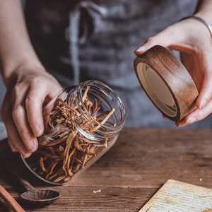 Home Kitchen <strong>Storage</strong> <strong>Bottles</strong> <strong>Jar</strong> Thread Wood Lid Sealed Food Container Tea Coffee Beans Grains Candy Glass <strong>Jars</strong> - Product Image 5