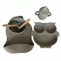 Ensemble d'accessoires d'alimentation pour bébé sur le thème des animaux : assiette, bol, bavoir, tasse à poignée, cuillère et fourchette en silicone pour repas de nourrissons et fourniture OEM