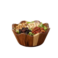 Bol à salade en bois d'acacia à bords festonnés, bol à fruits en bois à bord ondulé, bol de service pour fruits secs et noix, décoration d'intérieur