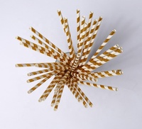 Lot de pailles jetables en papier à rayures dorées brillantes, pour le jus de Yuesheng, 25 pièces