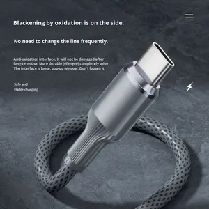 Câble de Recharge 3-en-1 de 2m pour Appareils Mobiles Intelligents USB Android, Charge Super Rapide 100W, <span class=keywords><strong>Fil</strong></span> Doré Tressé Type-C pour Imprimantes - Product Image 2