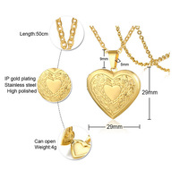 Collier médaillon photo ouvrable à Offre Spéciale coeur en acier inoxydable avec chaîne à maillons de style bohème pour les cadeaux de mariage en alliage de zinc