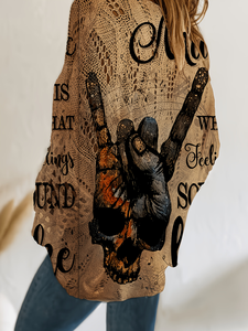 Women's Rock Graphic Knit Top 2026 Summer Oversized Music <strong>Slogan</strong> Printed Pointelle Mesh Sweater Grunge Narrative <strong>Jumper</strong> - Product Image 3