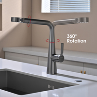 Robinet de cuisine monocommande avec douchette extractible, mitigeur eau chaude et froide, en laiton, avec cartouche céramique, à poser sur plan, finition brossée, garantie 5 ans
