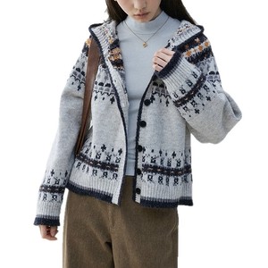 Op maat gemaakte OEM Fair Isle geometrisch gebreide dames <span class=keywords><strong>cardigan</strong></span> met capuchon, vintage knoopsluiting, wintertrui, groothandel fabrieks prijs, lage minimale bestelhoeveelheid - Product Image 5