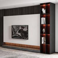 Meuble TV en MDF avec rangement, gris moderne, pour hall d'hôtel, style rustique Art Déco, en bois massif de frêne et pierre frittée couleur sauge