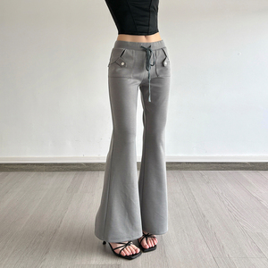 Women's Gray Sweatpants Wide Leg Lounge Pockets Elastic Mid Casual Loose Breathable Eco-Friendly Sports Bottoms <b>Summer</b> Hot Sale - Product Image 4