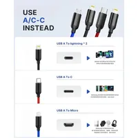 Kabel Pengisian Daya Multi 4-in-1 Pengisian Cepat dengan USB-C Micro USB untuk Konektor iPhone/Ponsel