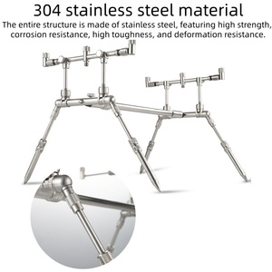Soporte para Cañas de Pescar de Acero Inoxidable 304, <span class=keywords><strong>4</strong></span> Patas, 120 cm °   Soporte para Cañas de Pescar de Carpa con Altura Ajustable de 17 a 22 cm, Barra Transversal de 24 a 40 cm, Peso de 2350 g, con Bolsa - Product Image 2
