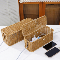 Boîte de protection robuste en rotin tressé PP pour multiprises, pour bureau et salon, avec couvercle anti-poussière, anti-déformation et squelette métallique pour l'organisation des câbles