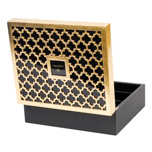 Guangzhou Gold Foil Carved Wooden Factory Luxury Handmade Wooden Boxes for Wine Gift Lacquer Metal Emboss MDF Wood Box