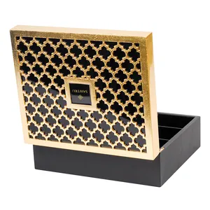 Guangzhou feuille d'or sculpté en bois usine luxe fait à la main boîtes en bois pour vin cadeau laque métal gaufrage MDF boîte en bois