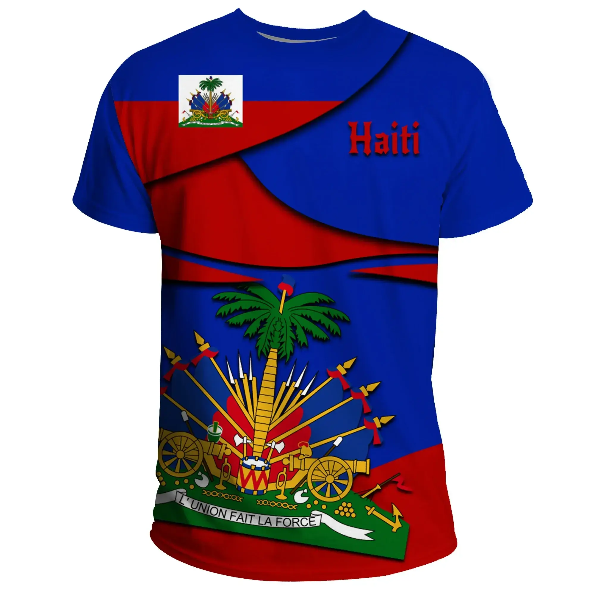 Artı 6XL için tasarımcı T Shirt Haiti ülke logosu desen baskı puf baskı T-Shirt üzerinde sıcak satış ölçekli T Shirt erkekler