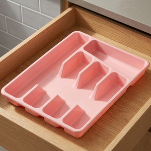Organisateur de couverts multifonctionnel en plastique rose écologique, petit et pratique, pour la vaisselle de cuisine - Product Image 2