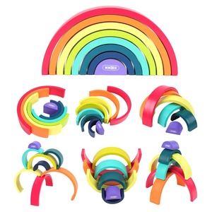 Venta caliente jugar juguete de aprendizaje Waldorf espacio geométrico edificio puente de madera Arco Iris anidación bloques de juego apilable - Product Image 6