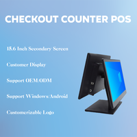 Terminal de Punto de Venta con Pantalla Táctil LED Dual de 15.6 Pulgadas, Sistema de Caja Registradora Inteligente, Pantalla Ultrafina