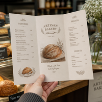Impressions personnalisées de menus alimentaires sur papier artistique, prospectus pour boulangeries et pâtisseries, menus de magasin pliés en trois