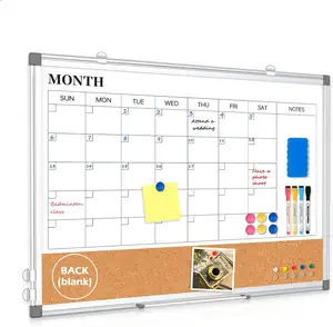 Monthly Calendar Whiteboard Dry Erase Cork Board Combo for Wall, 36" x 24" Magnetic Double-Sided Calendar White Board